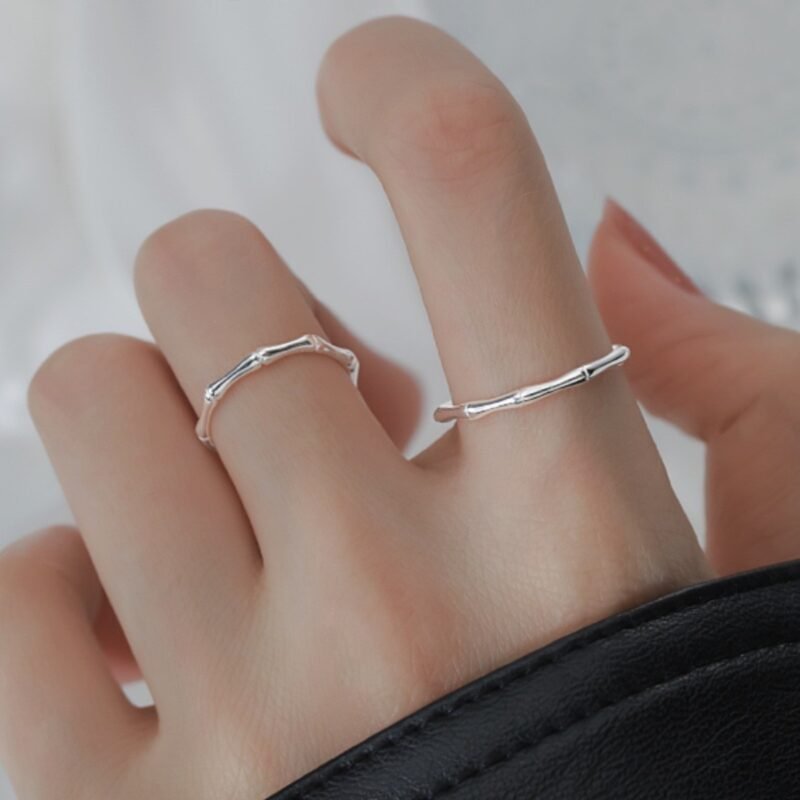 Sweet Simple Bamboo Ring Female Fashion All-match Personality Temperament Plain Ring S925 Silver Open Ring Index Finger Ring Fashion